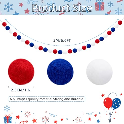 4 Pack 26.3 Feet Colorful Pom Pom Garland Decorations