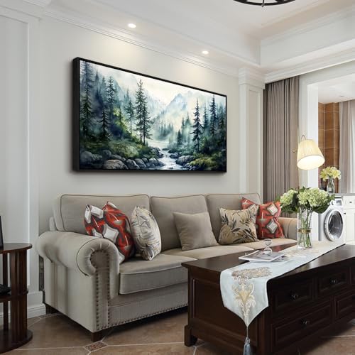 Black Framed Canvas Wall Art For Living Room Large Wall Decor For Office Bedroom Decoration Misty Forest Picture Tree landscape Paintings Artwork Wall Mural Aesthetic Home Decor 30x60 In
