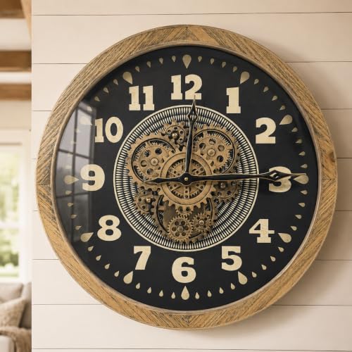 20" Real Moving Gears Wall Clock for Farmhouse Living Room Decor