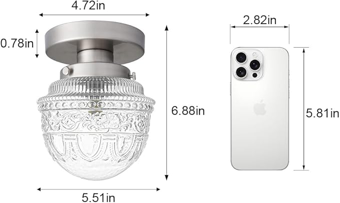 DSMJFU Brushed Nickel Semi Flush Mount Ceiling Light, Small Blowing Clear Glass