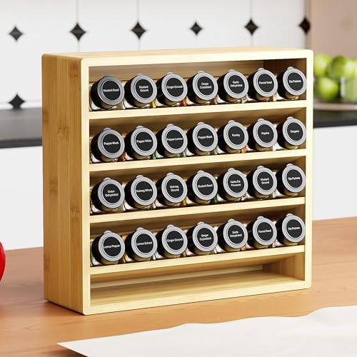 4 Tier Spice Rack Organizer for Cabinet with 28 Plastic Spice Jars