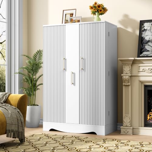 47“ White Kitchen Pantry Cabinet with 3 Doors