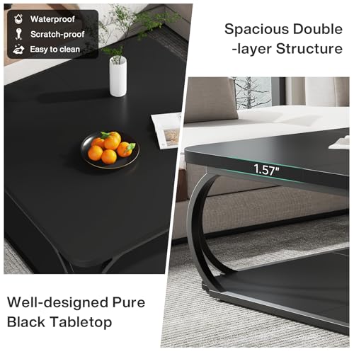 Square Coffee Table with Open Storage Shelf for Living Room