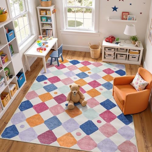 6x9 Classroom Rug Washable Kids Rug Colorful Playroom Mat Berries (54 Sq Ft)