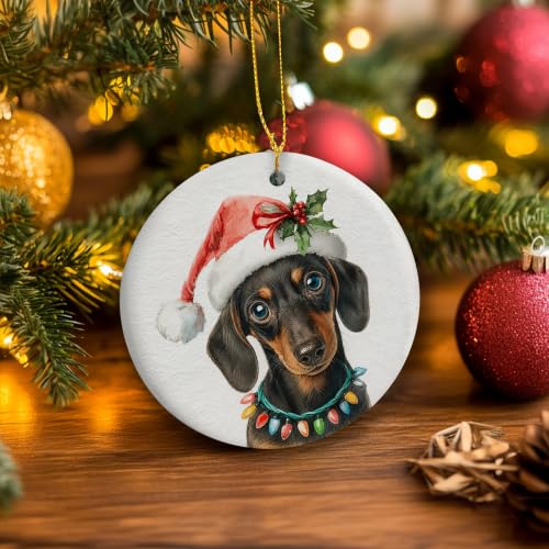 Santa Dachshund Dog Christmas Ceramic Ornament