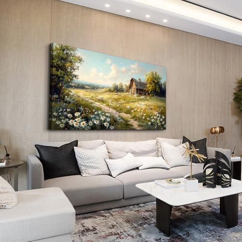 Large Wall Art For Living Room Canvas Wall Decor For Bedroom Office Wall Decoration Vintage Country Field Landscape Painting Framed Pictures Artwork Room Mural Aesthetic Home Decor 30"x60"
