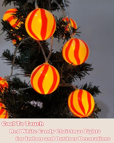 Christmas Lights Battery Operated 10Ft Red and White Christmas Ball Ornament Light 20 LED Candy Globe String Lights with 8 Modes & Timer for Outside Indoor Bedroom Patio Office Home Xmas Tree (20 Count)