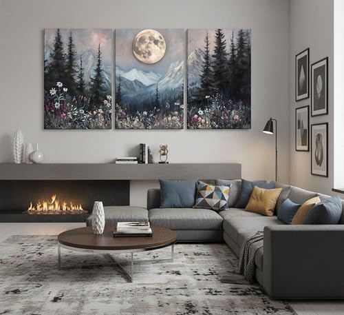 3Pcs Full Moon Forest Canvas Wall Art 12x16in (3 Count)