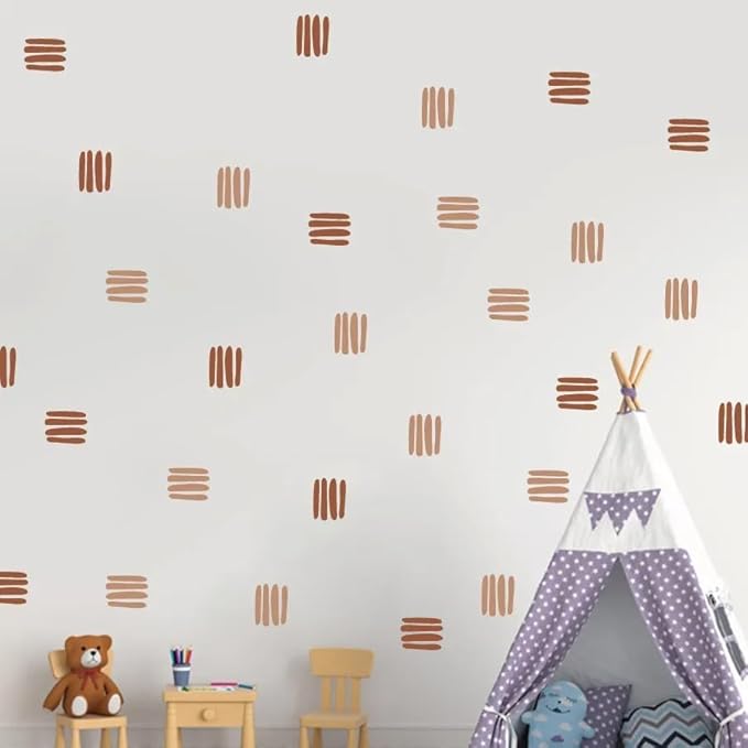 12x36 Inch Set Boho Three Line Brown Wall Decal- Geometrical Shape Themed DIY Boho Mural Set - 24 Pcs Wall Stickers for Kitchen, Nursery, Office Decor - 3.5x2.5 Inch Decals (Boho Line Brown)
