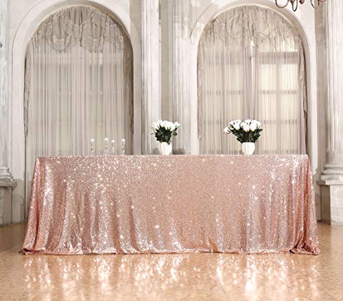 Sequin Tablecloth 90x156 Inch Rose Gold for Wedding Party