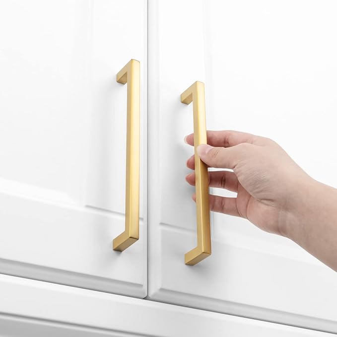 KOOFIZO 30-Pack Solid Square Bar Cabinet Handle - Brushed Gold Furniture Pull, 6.3 Inch/160mm Screwhole Distance for Kitchen Cupboard Door, Bedroom Dresser Drawer, Bathroom Wardrobe Hardware