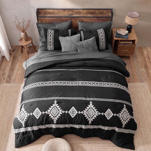 Embroidery Oversized Queen Comforter Set 7 Pieces Bed in a Bag