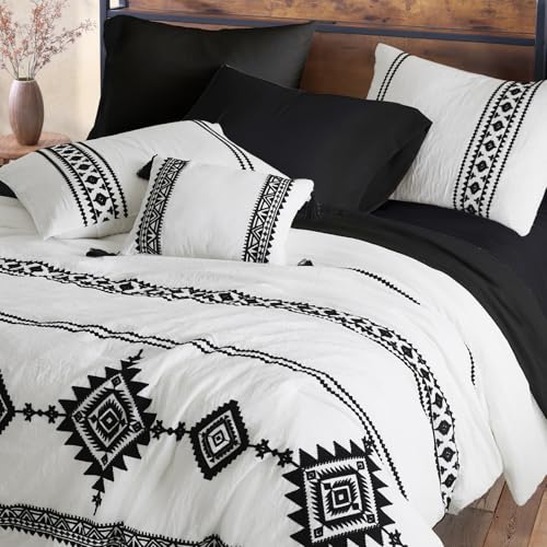 Embroidery King Size Comforter Set 7 Pieces White Bed in a Bag