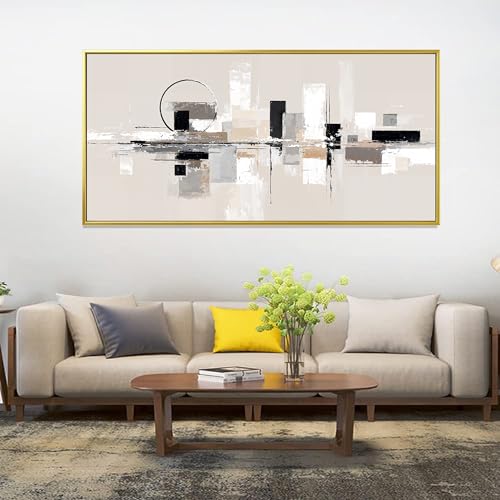 Large Gold Framed Wall Art For Living Room Painting Black White Wall Art Prints Minimalist Grey Brown Abstract Art Modern Canvas Art Wall Decor Picture For Bedroom Office Home Decor 29" × 58"