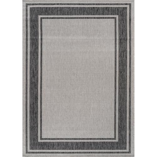 Large Outdoor Rug 10x14 Modern Bordered Area Rugs for Indoor and Outdoor Patio Deck Porch Garden Waterproof Weather Sun Resistant Washable Outside Carpet (140 Sq Ft)