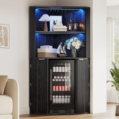71" Corner Bar Cabinet with Mini Fridge Space