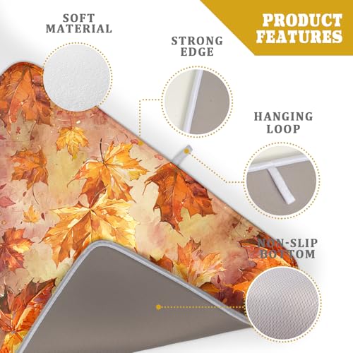 Fall Dish Drying Mat for Kitchen Counter Watercolor Maple Leaves Super Absorbent Reversible Microfiber Kitchen Countertop Protector Dishes Pad Large 18x24 inch