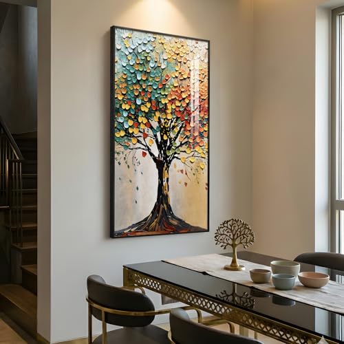 Large Framed Vertical Tree of Life Wall Art for Living Room