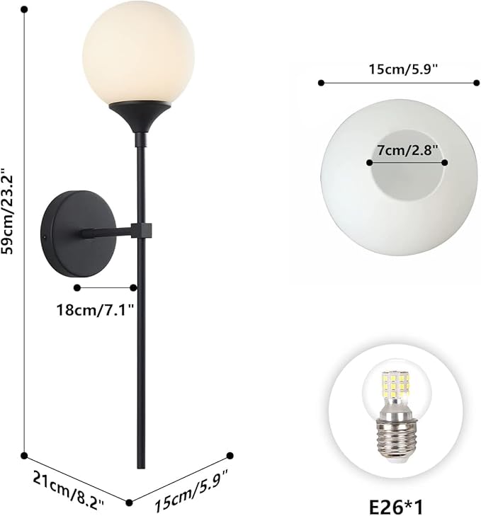 KCO Lighting Mid Century Modern Bathroom Wall Light Minimalist Black Slim Wall