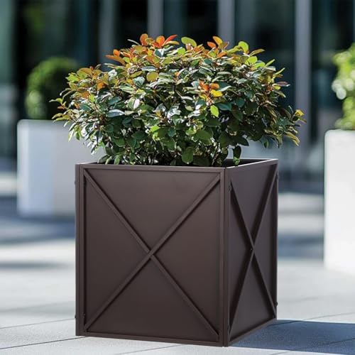 Metal Square Planter Box Tall Planters for Outdoor Plants Modern Heavy Duty with Drainage Holes for Outside Indoor Patio Deck