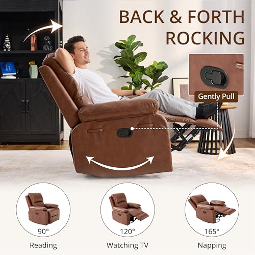 360° Swivel Rocking Leather Recliner Chair for Adults