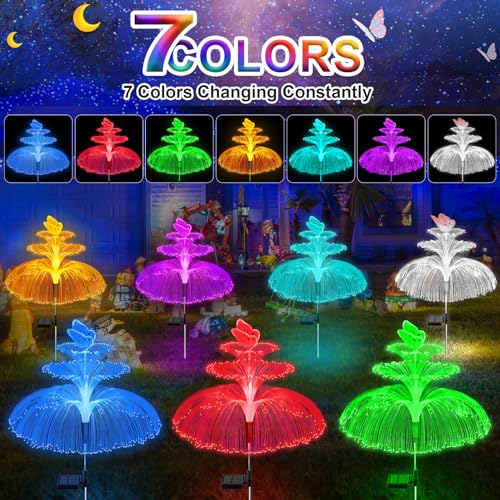 Solar Garden Lights 3 Pack New Upgraded Solar Lights Outdoor Waterproof 3 Layers 7 Color Changing Jellyfish Butterfly Decorations for Garden Yard Gifts for Women (3 Count)