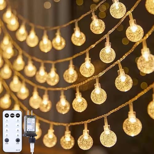 Minetom Crystal Globe String Lights Plug in - 66 ft 200 LED Globe Fairy String