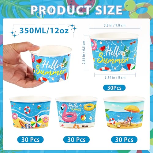 Greencian 120Pcs 12oz Summer Pool Ice Cream Cups for Hot or Cold Food (12 Count)