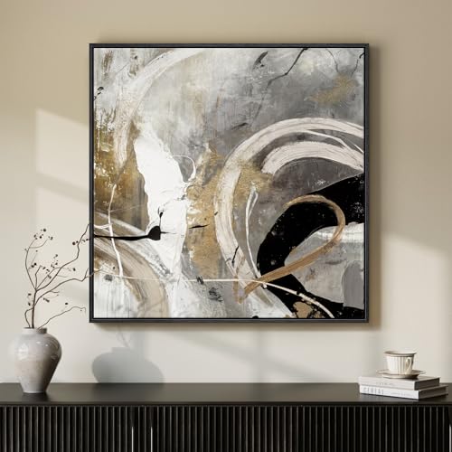 Framed Neutral Gray Black Abstract Wall Art Decor for Living Room