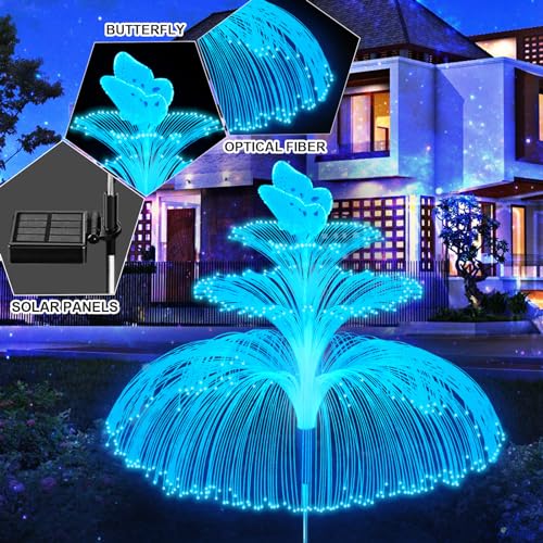 Solar Garden Lights 3 Pack New Upgraded Solar Lights Outdoor Waterproof 3 Layers 7 Color Changing Jellyfish Butterfly Decorations for Garden Yard Gifts for Women (3 Count)