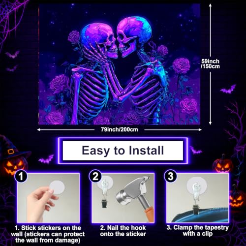 Skeleton Lovers Tapestry Gothic Tapestry 78x59 Inch Wall Decor