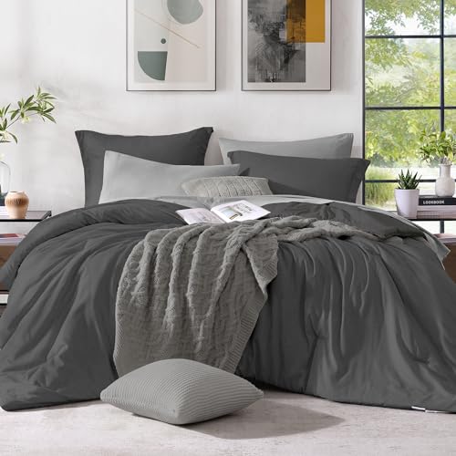 King Size Comforter Set 7 Pieces Dark Grey Bed in a Bag