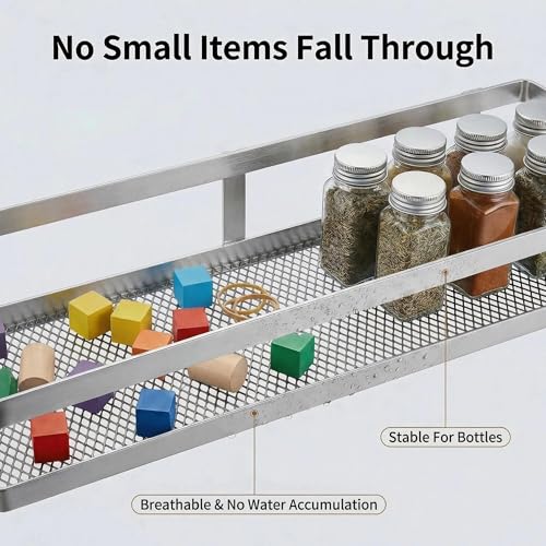 5-in-1 16.5" Extra Long Kitchen Organizer & Shower Caddy Set, Wall Mount Spice Rack with Paper Towel Holder, Utensil Holder & Soap Dish, Rustproof Mesh - Silver Gray, Guardrail