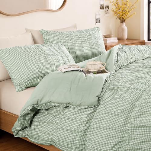 Green Gingham Twin XL Comforter Set