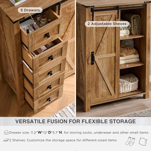 5 Drawers Dresser with Sliding Barn Doors