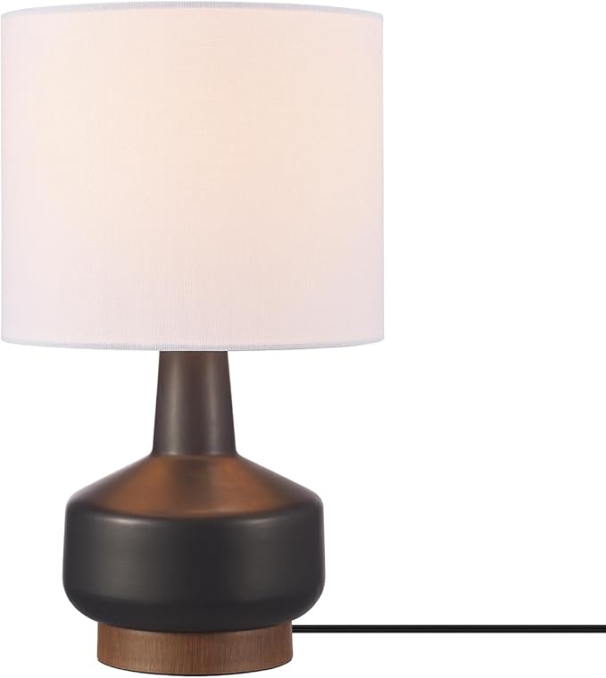 GLOBE Electric 15" Ceramic Table Lamp, Matte Black Base, Wood-Toned Accent