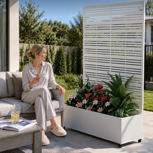 Metal Planter Box with Trellis Privacy Screen