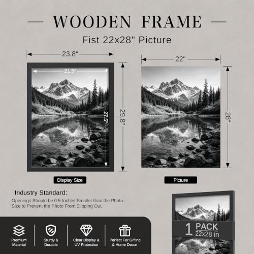 22x28 Frame Black Wood Poster Frame for Wall Display