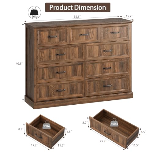 Farmhouse 9 Drawer Dresser for Bedroom