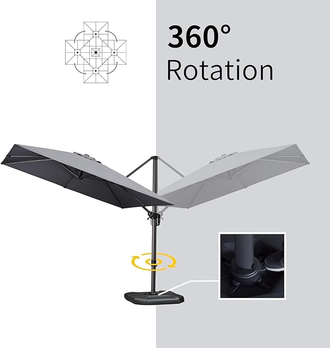 PURPLE LEAF 10' X 13' Patio Umbrella Outdoor Cantilever Rectangle Umbrella Aluminum Offset Umbrella with 360-degree Rotation for Garden Deck Pool Patio Light Grey