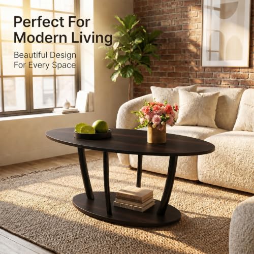 Oval Coffee Table with Shelf for Living Room