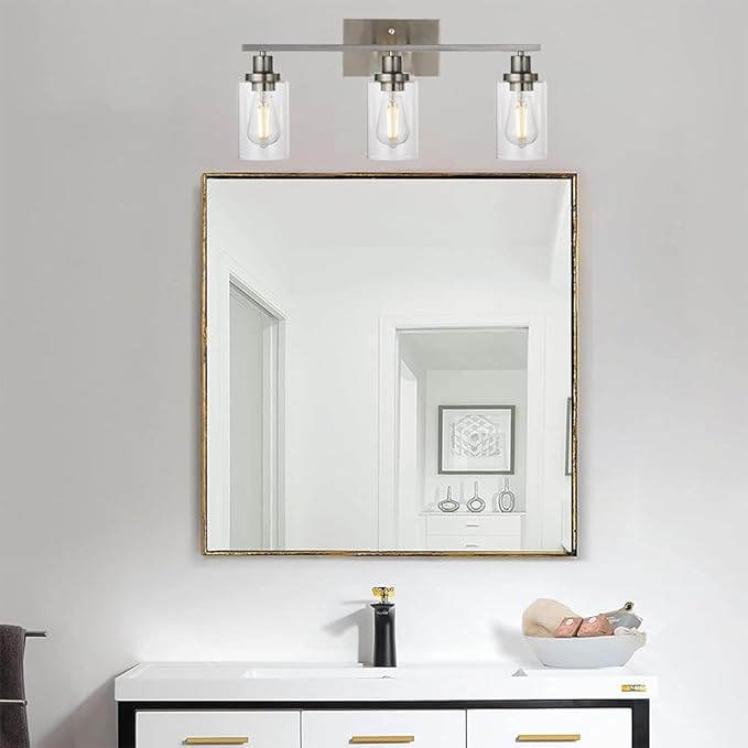 MELUCEE 3 Lights Wall Sconce Brushed Nickel Finished Modern Bathroom Vanity