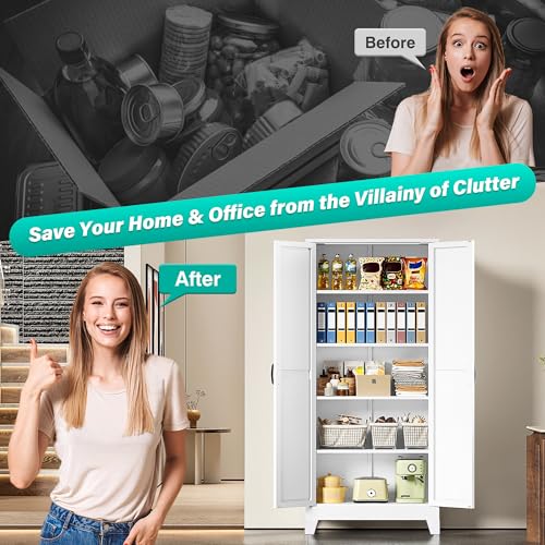 Wide & Deep Pantry Storage Cabinet with 2 Doors and 5 Shelves