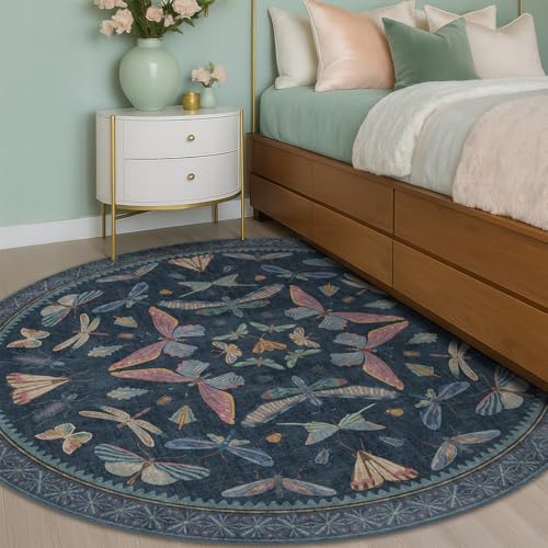 Dark Blue Vintage Playroom Round Rug 6ft (28.27 Sq Ft)