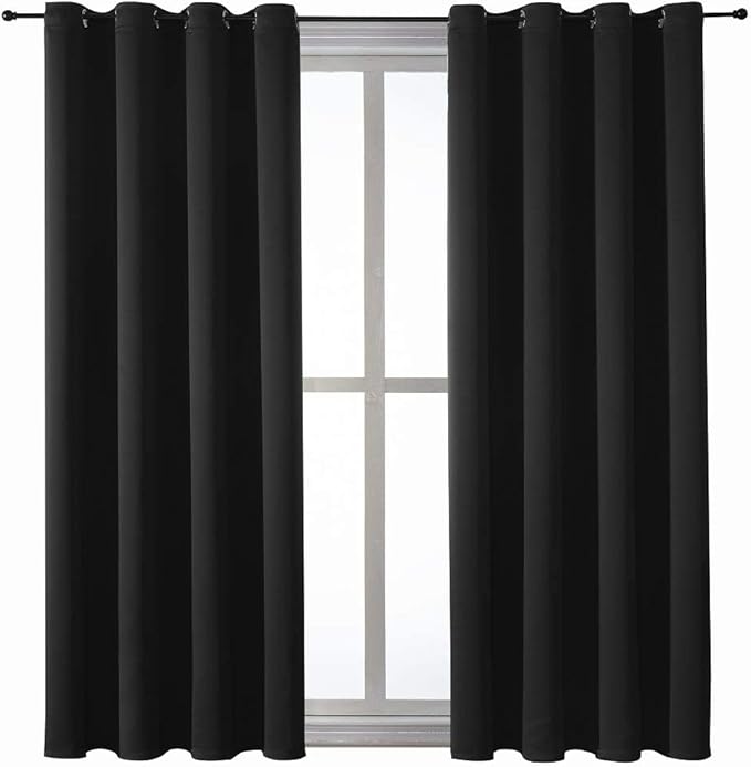 ChrisDowa Grommet Blackout Curtains for Bedroom and Living Room - 2 Panels Set Thermal Insulated Room Darkening Curtains (Black, 52 x 63 Inch)