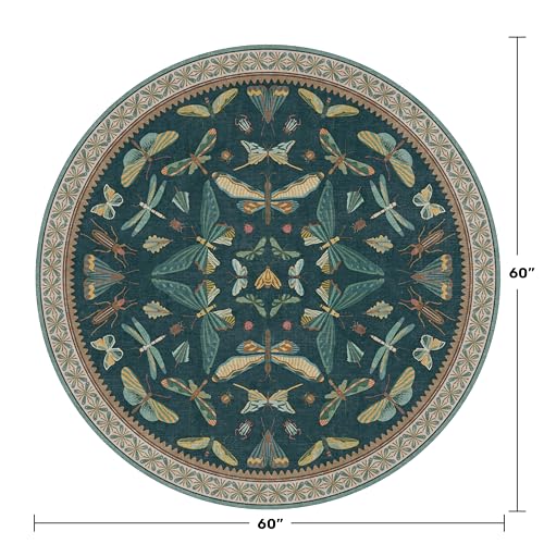 5ft Round Teal Boho Rug for Entryway (19.63 Sq Ft)