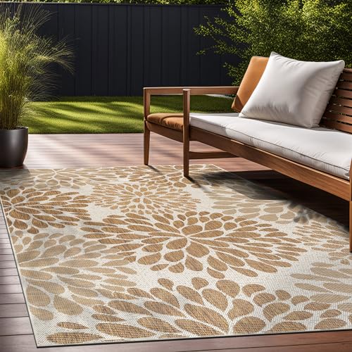 Outdoor Rug 8x10 Modern Exotic Tropical Leaf Area Rugs for Indoor and Outdoor Patio Deck Porch Garden Water Resistant Washable Outside Carpet
