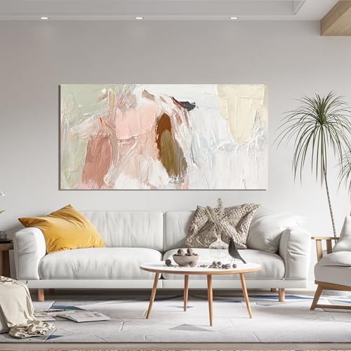 Abstract Canvas Wall Art For Living Room 24"x48" Pink and White Wall Art