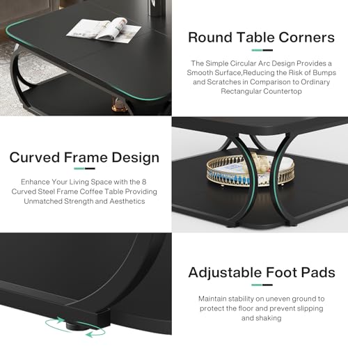 Square Coffee Table with Open Storage Shelf for Living Room