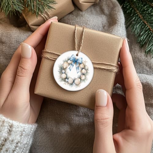 Blue Coastal Seashell Wreath Christmas Ceramic Ornament Gifts